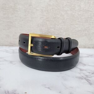 Perry Ellis Men's Black Leather Belt with Gold Buckle
